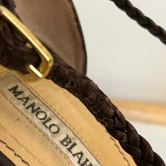 Vintage Manolo Blahnik brown braided leather strappy open toe stiletto heels - Picture 12 of 16
